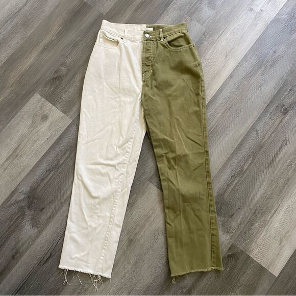 PacSun High Rise Straight Jeans Olive Cream Butty Fly 27 - Picture 2 of 12